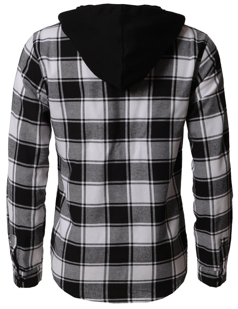 H2H Men's Casual Plaid Long Sleeve Button Down Shirt Hooded Shirts US L/Asia XL (CMOJA0105) - Image 4